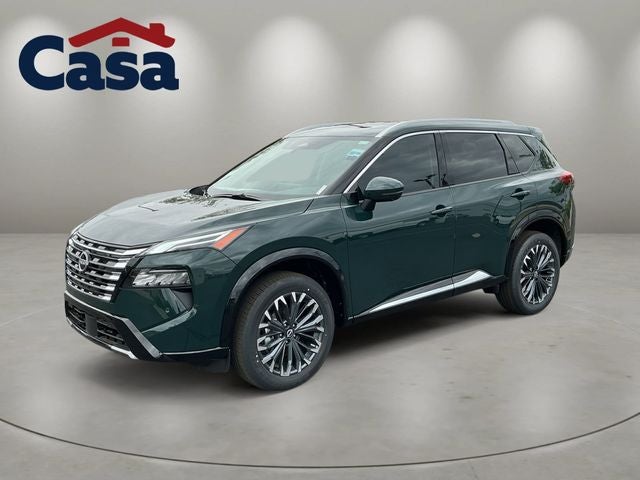 2026 Nissan Rogue Platinum in Obsidian Green — front three-quarter view